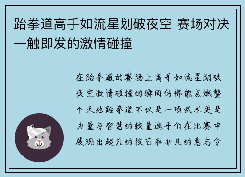 跆拳道高手如流星划破夜空 赛场对决一触即发的激情碰撞