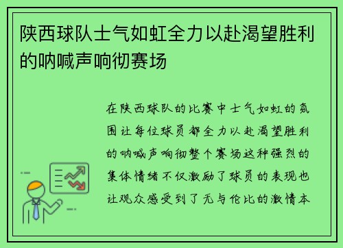 陕西球队士气如虹全力以赴渴望胜利的呐喊声响彻赛场